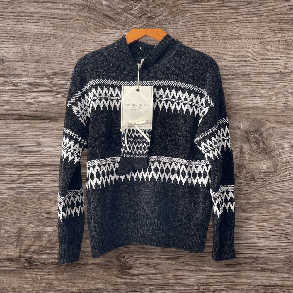 Christian Siriano Black and White Zip Up Sweater